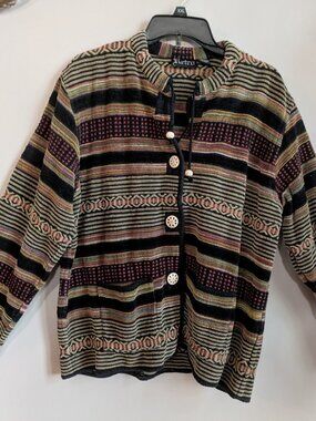 retro vintage jacket cotton velvet feel brown black western style size XL #355